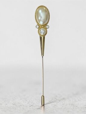 Vintage Pearl and Crystal Stick Pin Brooch Lapel Pin Hat Pin Coat Pin